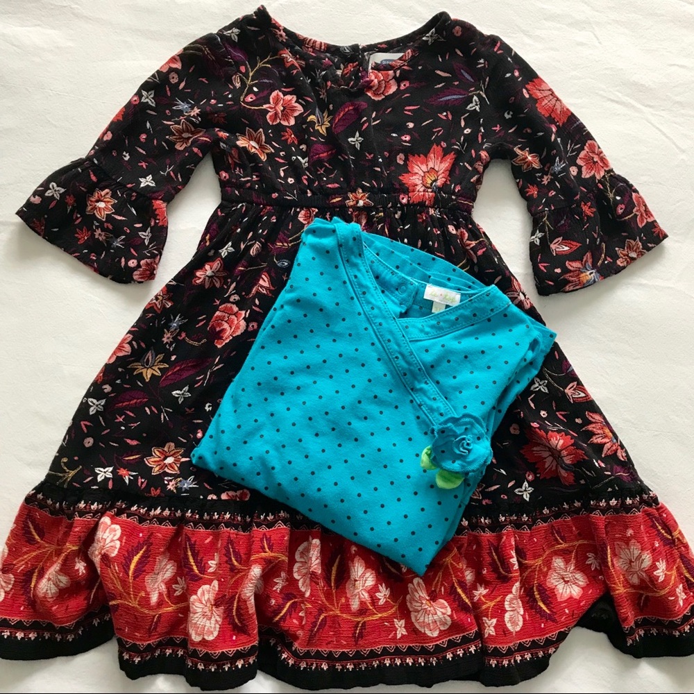 (2) Old Navy Le Top Dresses Fall Floral Polka Dot